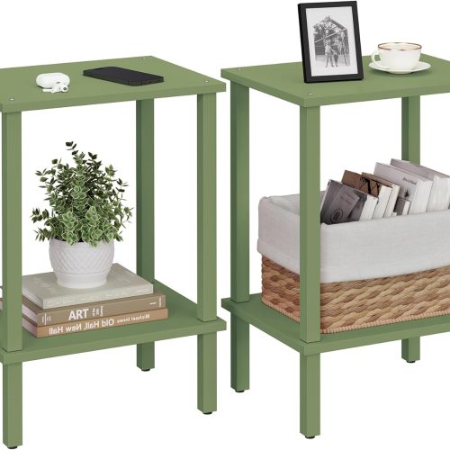 TUTOTAK End Table, Set of 2, Side Table, Nightstand, 2-Tier Storage Shelf