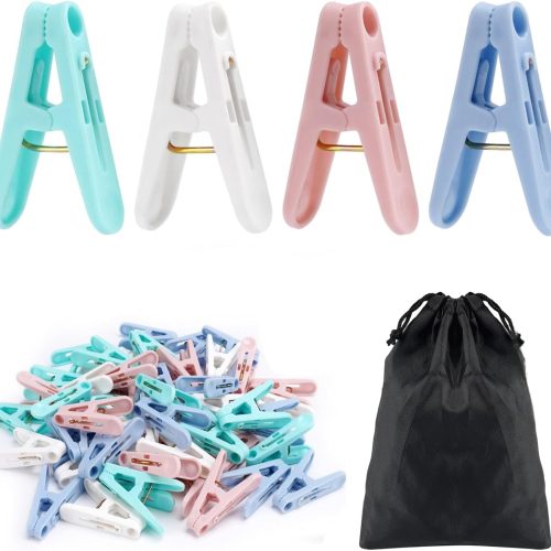 CTMCE01106CT_1 56 Pcs Colorful Clothespins, 4 Colors Spring Clips (2 Inch) Small Clothes Pin with Black Storage Bag - for Laundry, Drying Clothes, Home Use