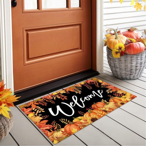 CTMCE01261CT_1 Fall Welcome Maple Leaves Decorative Doormat,Fall Pumpkins Maple Leafs Door mat Indoor Outdoor Entrance Floor Mat Non Slip Autumn Entry Mat for Thanksgiving Porch Front Door Decor 29 x17in