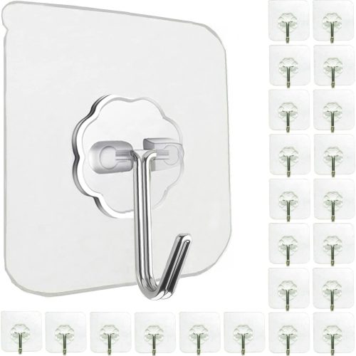24 Pack Adhesive Wall Hooks Clear 33LB Heavy Duty Sticky Hooks