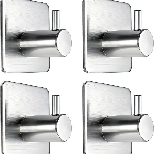 CTMCE01336CT_1 Fotosnow Adhesive Towel Hooks 15lbs Heavy Duty Wall Hooks Waterproof Stainless Steel Hanger for Hanging Coat, Hat, Towel Robe Hook Rack Wall Mount- Bathroom and Bedroom 4-Packs