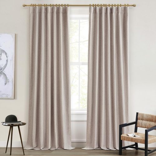 CTMCE01378CT_1 QJmydeco 100 Inch Extra Wide Curtains (Each W50 xL100 2 Panels Burg) Linen Farmhouse Insulated Thermal Draps for Summer Heat Patio Sliding Door 100 Percent Blackout Curtain Hook Belt & Back Tab