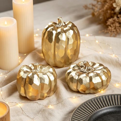winemana 3 Pack Gold Fall Pumpkin Decor Fall Table Centerpieces for Home
