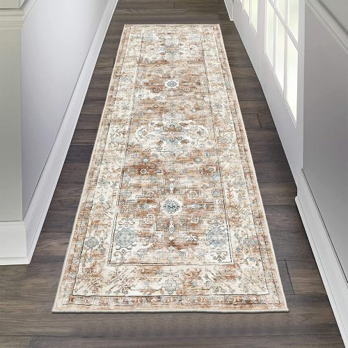 Pauwer Hallway Runner Rug 2x6, Washable Kitchen Runner, Vintage Cream Tan