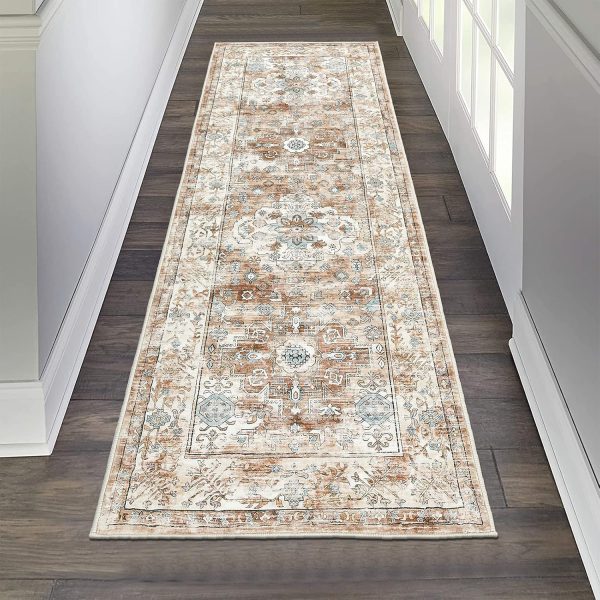 Pauwer Hallway Runner Rug 2x6, Washable Kitchen Runner, Vintage Cream Tan