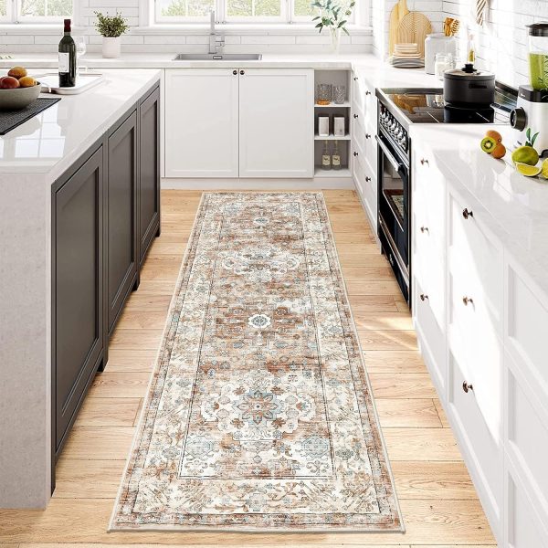 Pauwer Hallway Runner Rug 2x6, Washable Kitchen Runner, Vintage Cream Tan