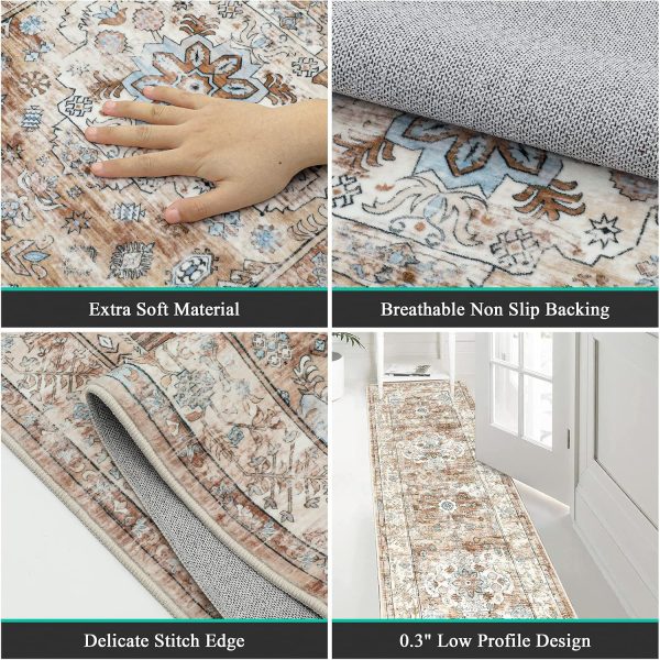 Pauwer Hallway Runner Rug 2x6, Washable Kitchen Runner, Vintage Cream Tan