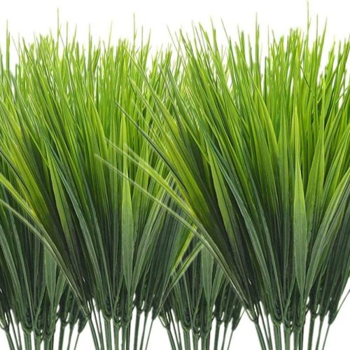 CATTREE Artificial Shrubs Bushes, Plastic Wheat Grass Green Leaves Fake Plants for Indoor Outdoor Home Garden Verandah Kitchen Office Wedding Arrangements Christmas Decoration 8 Pack