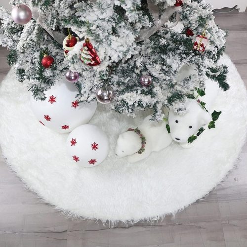 CTMCE01721CT_1 80 Inch Christmas Tree Skirt Faux Fur Snow White Luxury Plush Large Size Fluffy Home Holiday Decor Xmas Gift