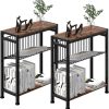 Side Table for Small Spaces, Set of 2 Narrow End Table with Magazine Holder, 2 in 1 Design Slim Side Table, Skinny Nightstand for Living Room Bedroom, Thin Side Magazine Table, Rustic Brown
