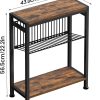 Side Table for Small Spaces, Set of 2 Narrow End Table with Magazine Holder, 2 in 1 Design Slim Side Table, Skinny Nightstand for Living Room Bedroom, Thin Side Magazine Table, Rustic Brown