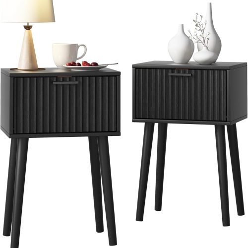 LAATOOREE Nightstands Set of 2, Small Bed Side Table with Fluted Door