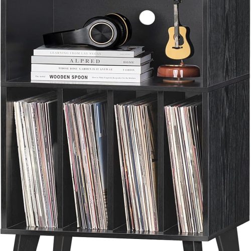 CTMCE02210CT_1 Lerliuo Record Player Stand, Black Turntable Stand Holds up to 160 Albums