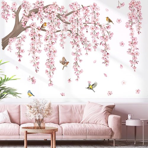 decalmile Pink Flower Tree Branch Cherry Blossom Wall Decals Stickers (XL)