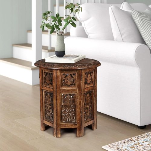 Lightnpro 18x18 Octagonal Wood Side Table, Burnt Finish Accent Nightstand