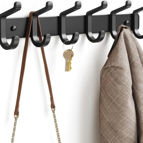 Coat Rack Wall Mount Heavy Duty, Wall Coat Hanger with Hooks, Black 1 Pack