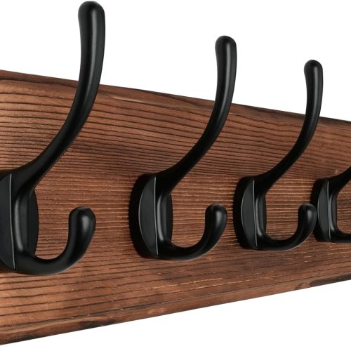 SKOLOO Rustic Coat Rack Wall Mount, 5 Hooks, 17 Inch, Solid Wood, Brown