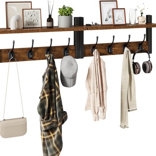 CTMCE02506CT_1 YMYNY Coat Rack Wall Mount with Shelf and Hooks, Rustic Brown UHWS001H-2