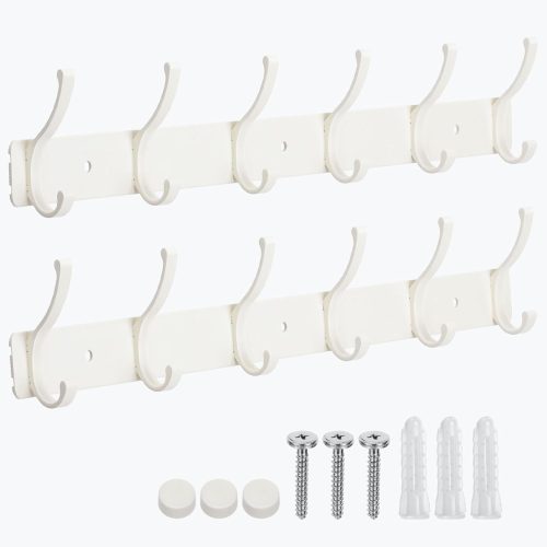 Coat Rack Wall Mount, 2 Pack Cream Coat Hooks Hanger with 6 Double Hooks