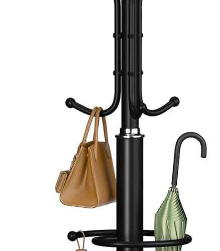 CTMCE02524CT_1 Yoobure Metal Coat Rack Freestanding with Marble Base, Coat Tree with 12 Hooks & Umbrella Holder, Coat Hanger Stand for Corner Entryway Bedroom Office, Heavy Duty Coat Rack Stand for Clothes Hats Bags