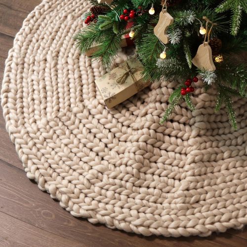 Knit Christmas Tree Skirts, Neutral Tree Skirt, Cozy Christmas Decorations