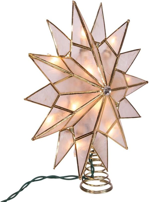 Kurt Adler UL 10L Capiz Double Tip Star with Center Gem Treetop