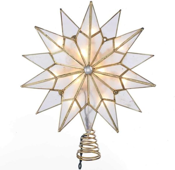 Kurt Adler UL 10L Capiz Double Tip Star with Center Gem Treetop