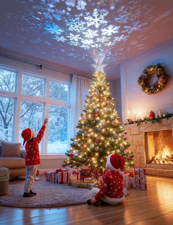Christmas Tree Topper Lighted Star with Snowflake Projector, Silver