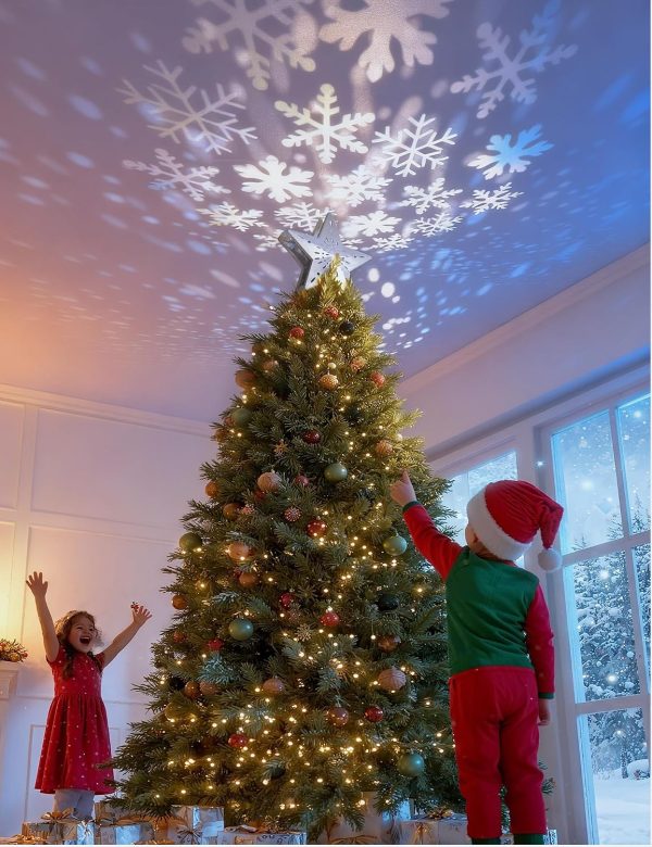 Christmas Tree Topper Lighted Star with Snowflake Projector, Silver