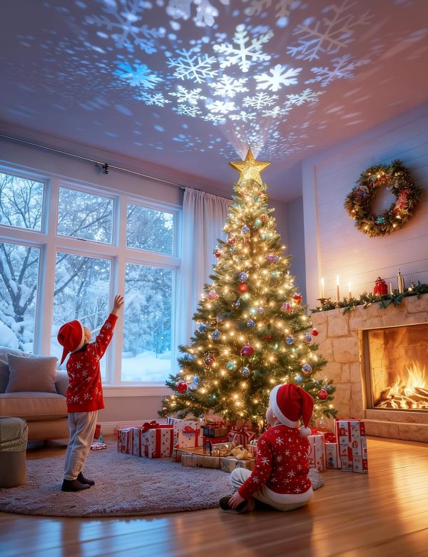 CTMCE02932CT_2 Christmas Tree Topper Lighted Star with Snowflake Projector, Gold