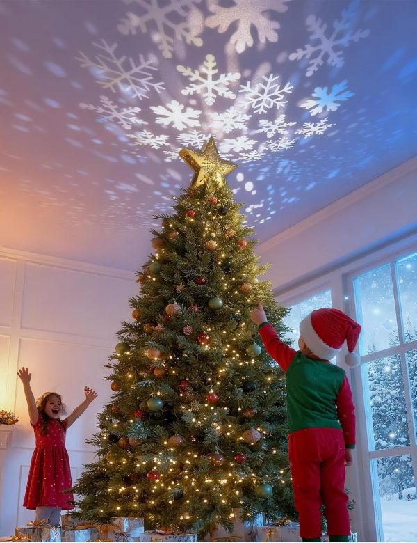 CTMCE02932CT_3 Christmas Tree Topper Lighted Star with Snowflake Projector, Gold