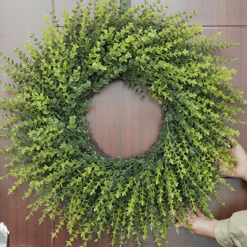 CTMCE03083CT_1 HUZIYAHAN 28In Large Boxwoods Door Wreaths for Front Door Spring Summer Outside All Season Green Year Round Artificial Greenery Wreath for Wall Window Rustic Farmhouse Home Outdoor Indoor Decorations