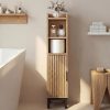 Small Bathroom Storage Cabinet Corner Narrow Toilet Paper Floor Cabinet Oak