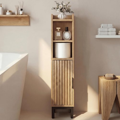CTMCE03765CT_1 Small Bathroom Storage Cabinet Corner Narrow Toilet Paper Floor Cabinet Oak