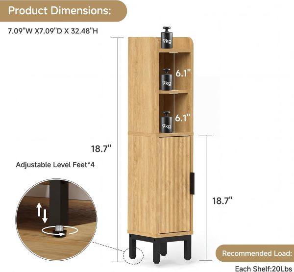 Small Bathroom Storage Cabinet Corner Narrow Toilet Paper Floor Cabinet Oak