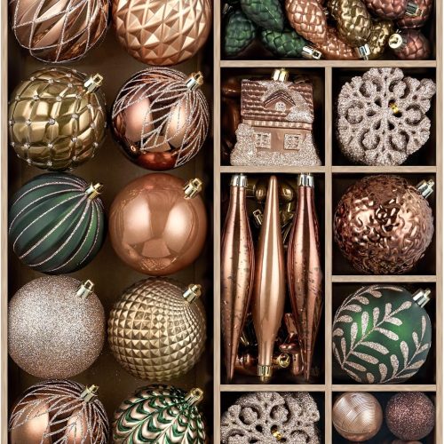 JORNOY 106Pcs Christmas Ornaments Set, Shatterproof Assorted Hanging Baubles Decorations Bulk for Christmas Tree Decorations Home Holiday Party Decor, Earth Tone