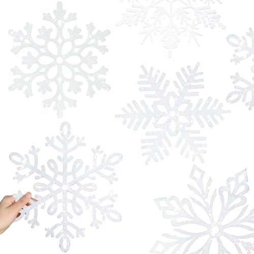 24 Pcs White Snowflake Ornaments 12 Inch Xmas Decor,Romantic Style