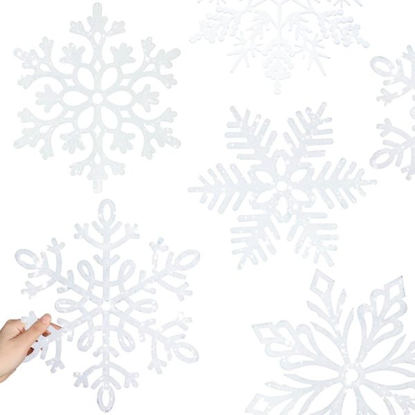 24 Pcs White Snowflake Ornaments 12 Inch Xmas Decor,Romantic Style