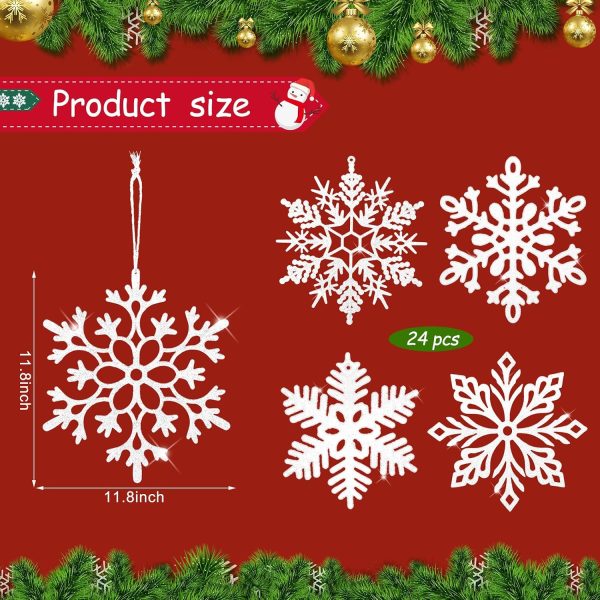 24 Pcs White Snowflake Ornaments 12 Inch Xmas Decor,Romantic Style