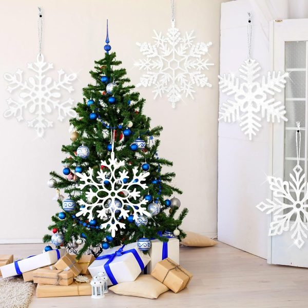 24 Pcs White Snowflake Ornaments 12 Inch Xmas Decor,Romantic Style