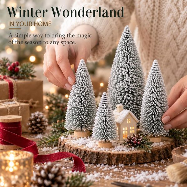 CTMCE04116CT_2 6 Pack Snow Flocked Christmas Trees, Mini Tabletop Christmas Tree Decor