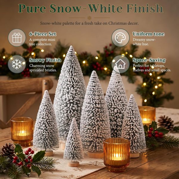 CTMCE04116CT_4 6 Pack Snow Flocked Christmas Trees, Mini Tabletop Christmas Tree Decor