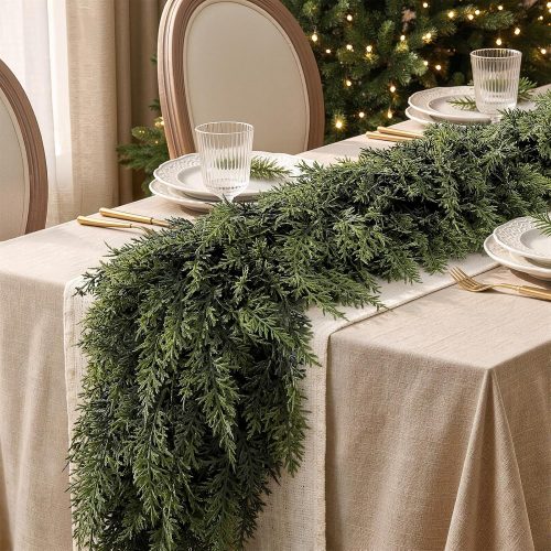 Alupssuc 9FT Cedar Garland, Real Touch &High Density of 200 Branch Leaves