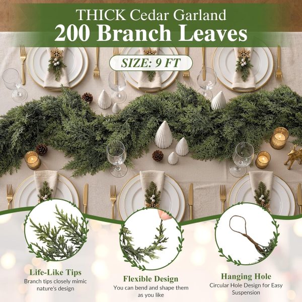Alupssuc 9FT Cedar Garland, Real Touch &High Density of 200 Branch Leaves