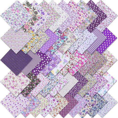 50 Pcs Purple Charm Pack Fabric, 5Inch Pre Cut Cotton Floral Fabric Squares