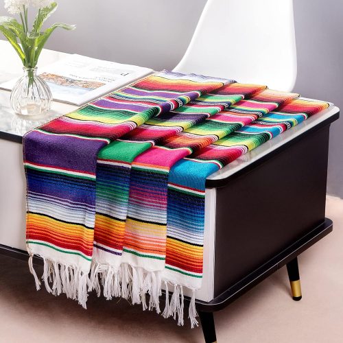 Mexican Table Runner 4 Pack, 14 x 84 in Serape Decor for Cinco de Mayo