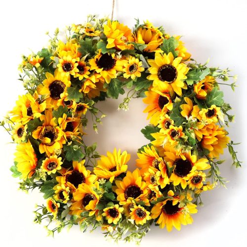 Sunflower Wreath for Front Door All Season 18inch Handmade Artificial Spring Wreath for Front Door Wall Window Wedding Party Home Deco
