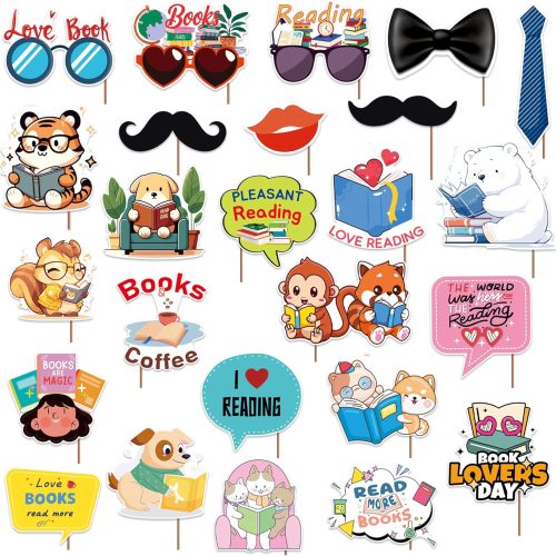 CTPK101CT_1 Reading Photo Booth Props for I Love Reading Books Club Party Decoration Teenagers Personalized Students Party Favors Supplies(25 PCS)