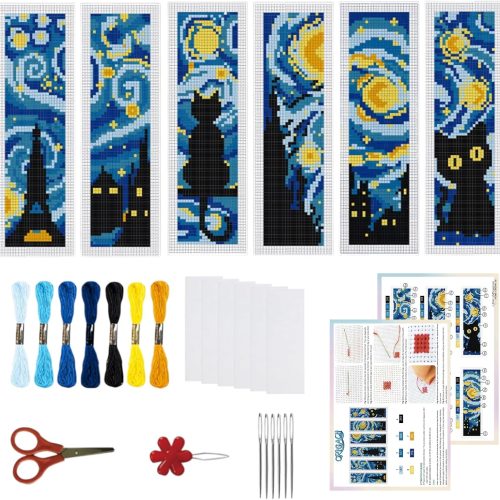 ORIGACH 6 Set Starry Night & Black Cat Cross Stitch Bookmark Kit