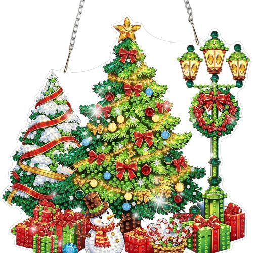 CTPTS144CT_1 DOMROM Diamond Painting Hanging Kits for Adult, Diamond Art Christmas Tree, Special Shaped Gem Art Suncatchers Ornament, Christmas Home Window Wall Decor